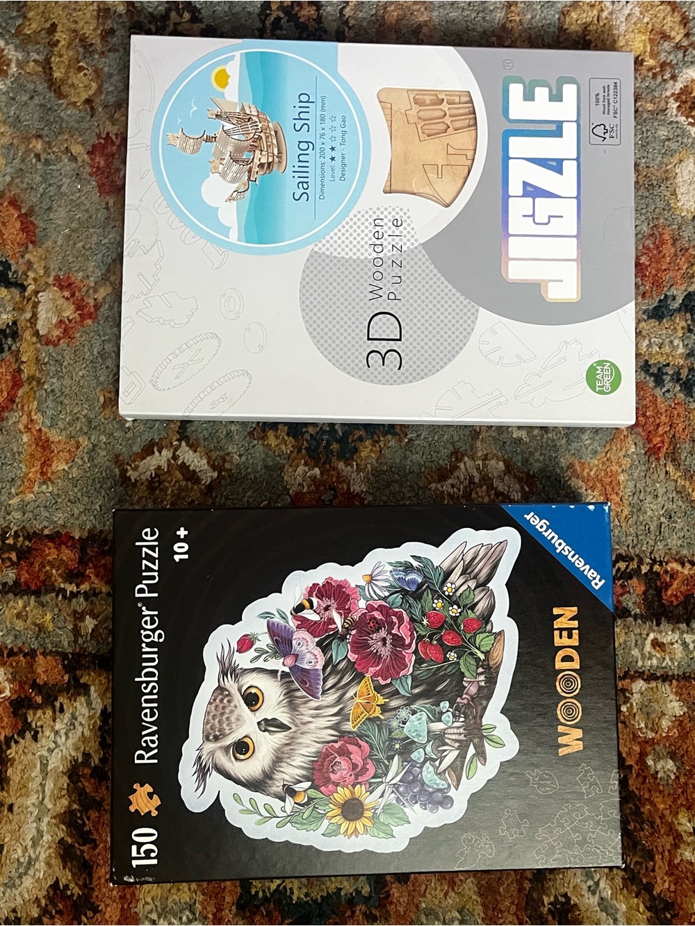 Ravensburger Multicolor Floral Owl Wooden Puzzle and 3-D boat puzzle kit